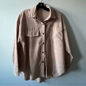 Beige Corduroy Button-Up Shirt